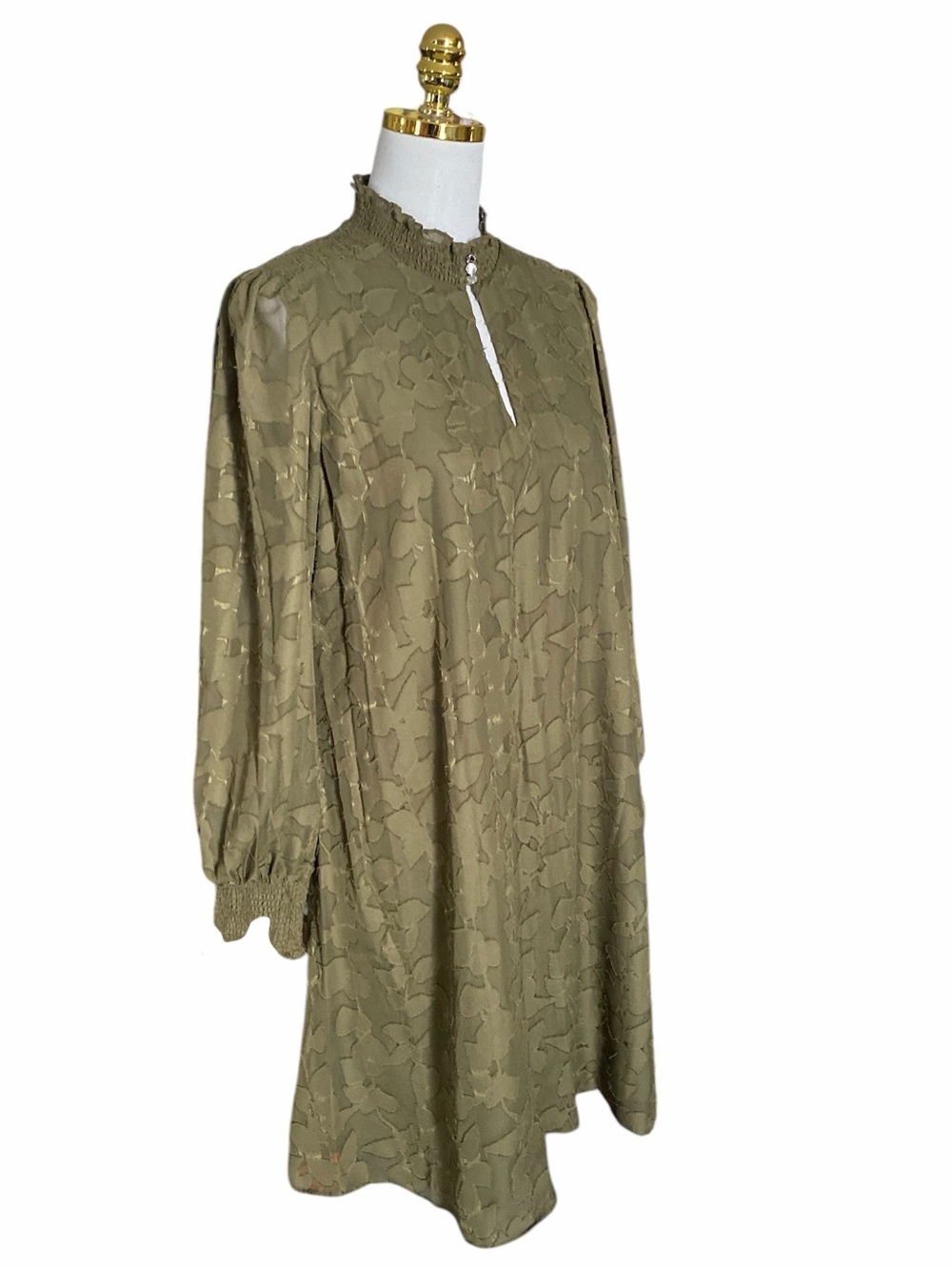 Tommy Hilfiger Olive Green Burnout Floral Mock Neck Long Sleeve Shift Dress 12 - Picture 6 of 14